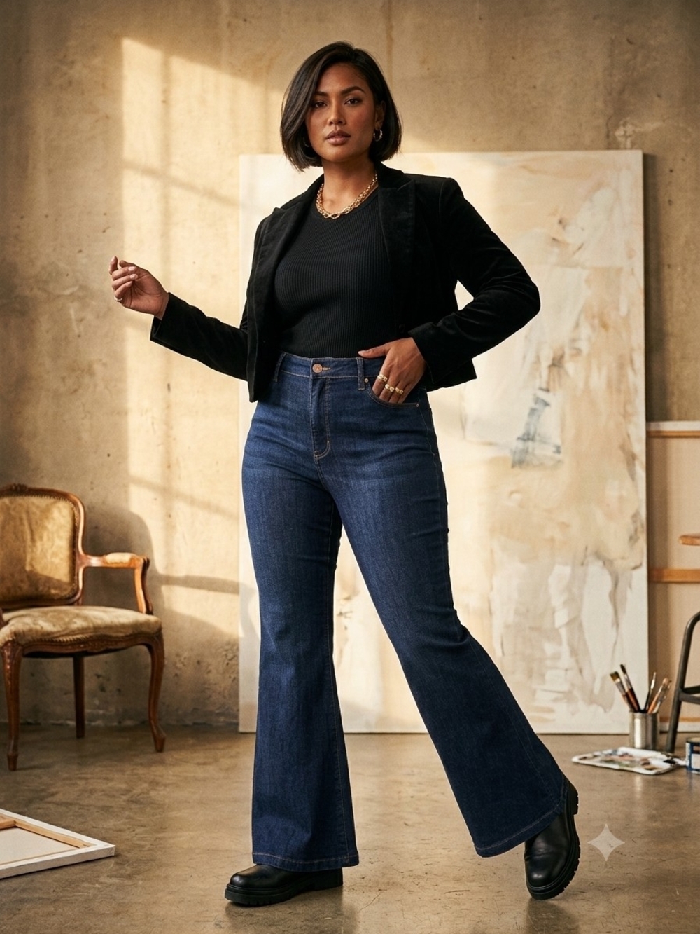 Ava & Viv Dark Blue High-Rise Flare Jeans Sz 16